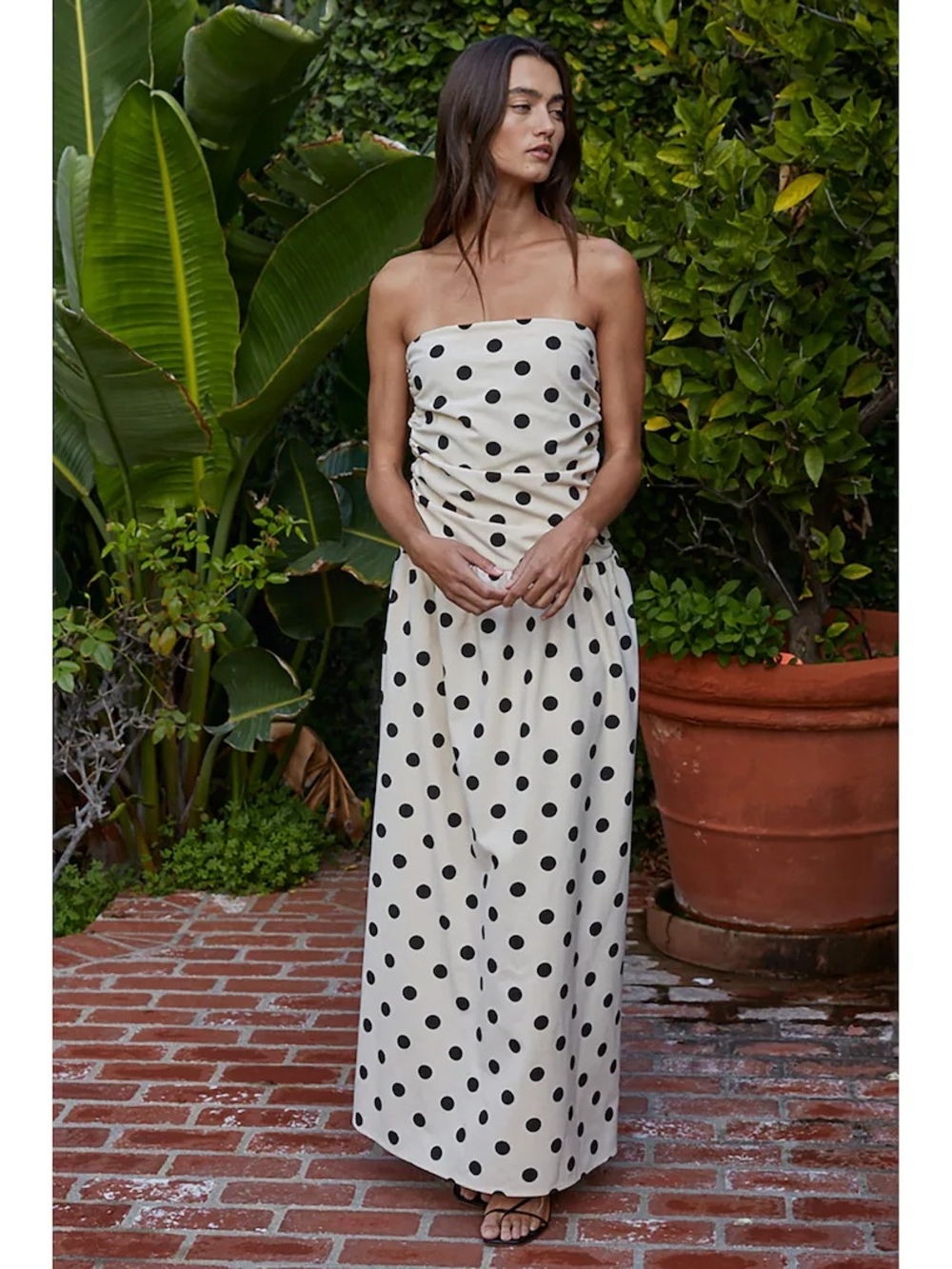 By Together Cream Strapless Polka Dot Maxi Dress